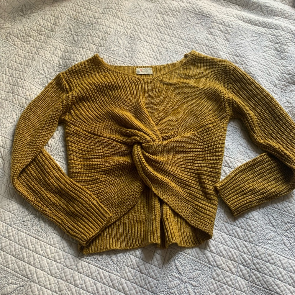 yellow cropped crochet sweater small
